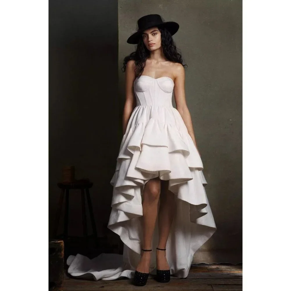 BHLDN Ivory Strapless High-Low Ruffle Bridal Dress - Picture 1 of 8